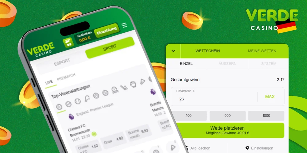 Aktuelle Quoten für Sportwetten für Wettende Verde Casino