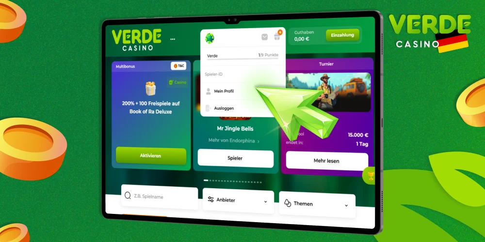 Gehen Sie zu Ihrem Profil bei Verde Casino