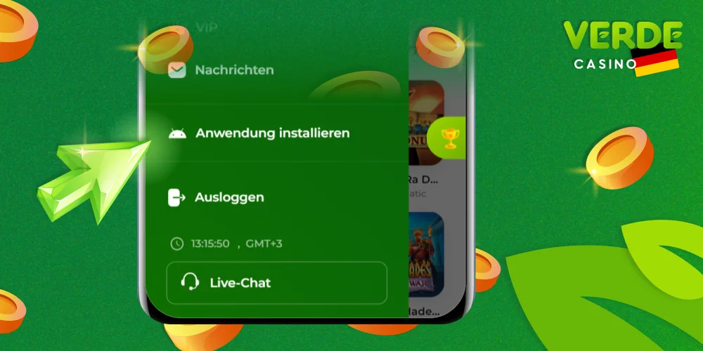 Klicken Sie auf die Schaltfläche mit dem Android-Zeichen im Verde Casino