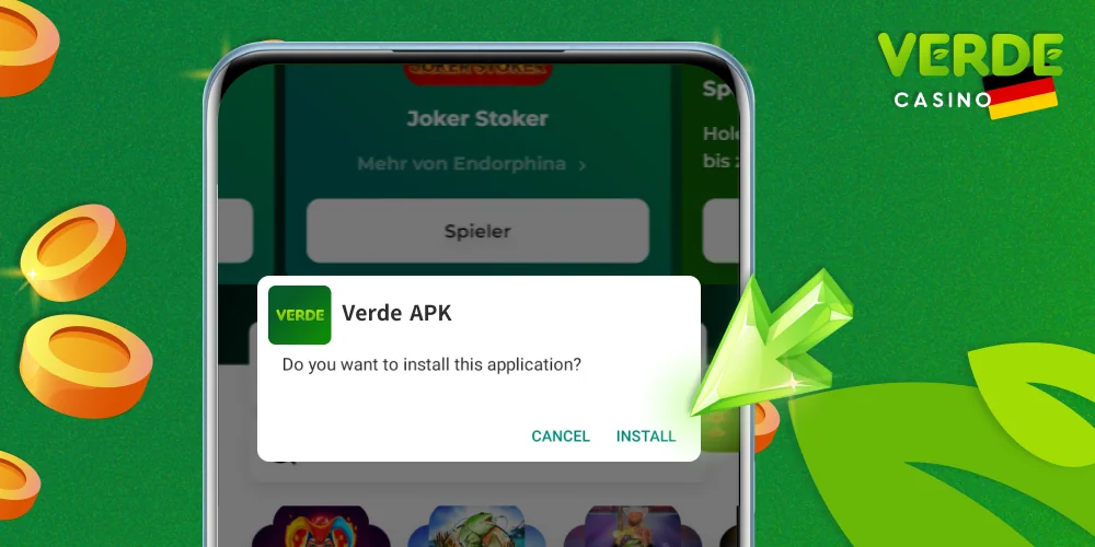 Stimmen Sie der Installation der Verde Casino-App zu