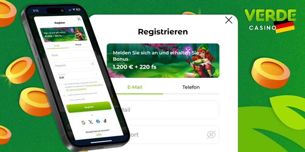 Registrierungsprozess über eine Verde Casino App