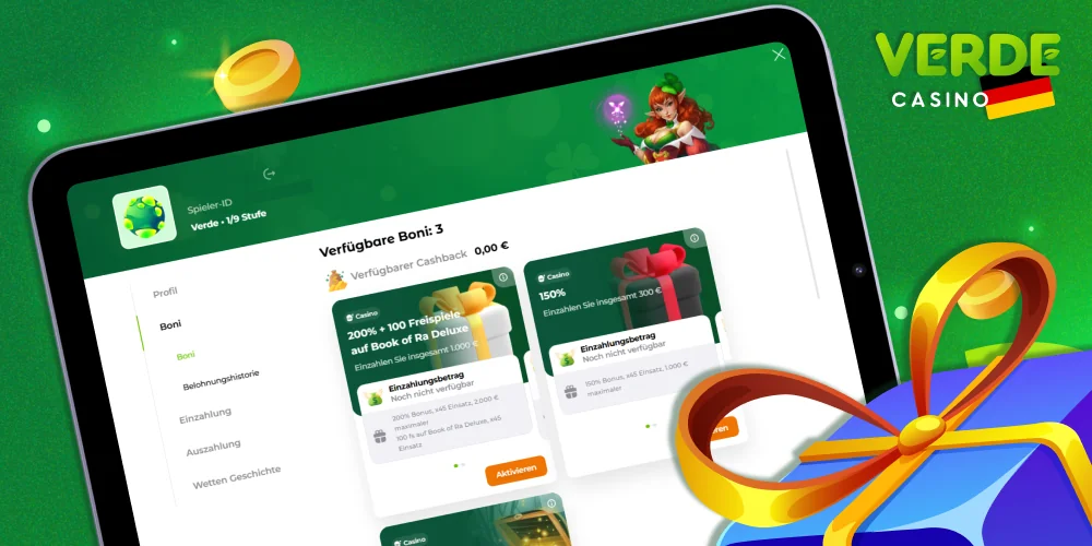 Boni für den Casino-Bereich bei Verde Deutschland